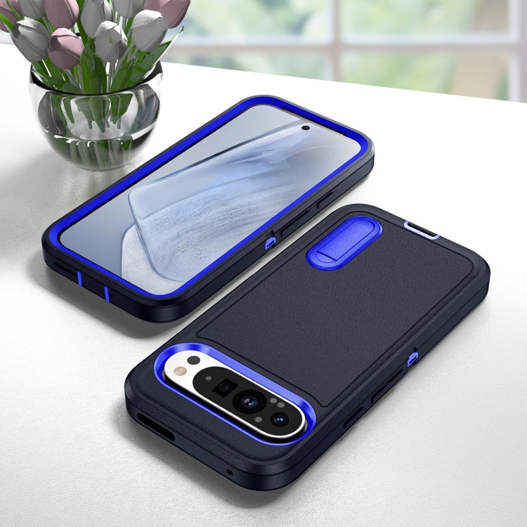 For Google Pixel 9 Pro Rugged PC + Silicone Phone Case with Holder(Dark Blue+Royal Blue) by buy2fix