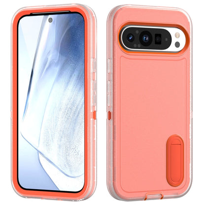 For Google Pixel 9 Pro Rugged PC + Silicone Phone Case with Holder(Transparent+Orange) by buy2fix
