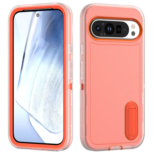 For Google Pixel 9 Pro Rugged PC + Silicone Phone Case with Holder(Transparent+Orange) by buy2fix