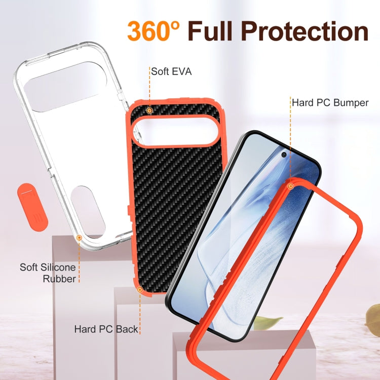For Google Pixel 9 Pro Rugged PC + Silicone Phone Case with Holder(Transparent+Orange) by buy2fix
