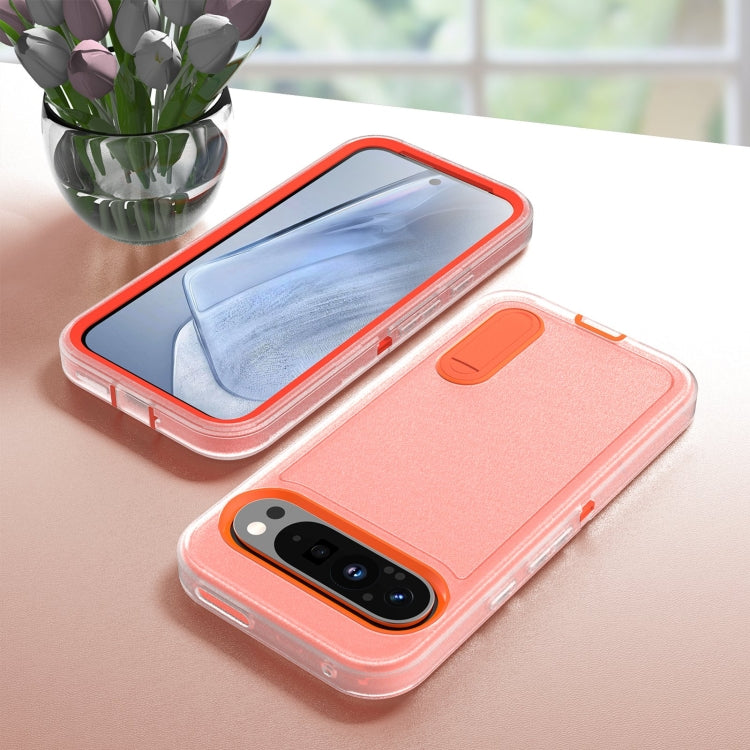For Google Pixel 9 Pro Rugged PC + Silicone Phone Case with Holder(Transparent+Orange) by buy2fix