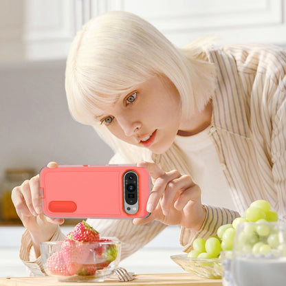 For Google Pixel 9 Pro Rugged PC + Silicone Phone Case with Holder(Transparent+Orange) by buy2fix