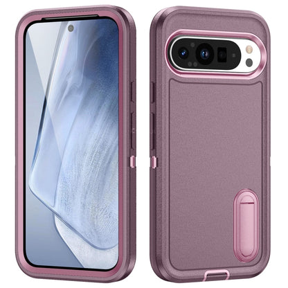For Google Pixel 9 Pro Rugged PC + Silicone Phone Case with Holder(Purple+Pink) by buy2fix