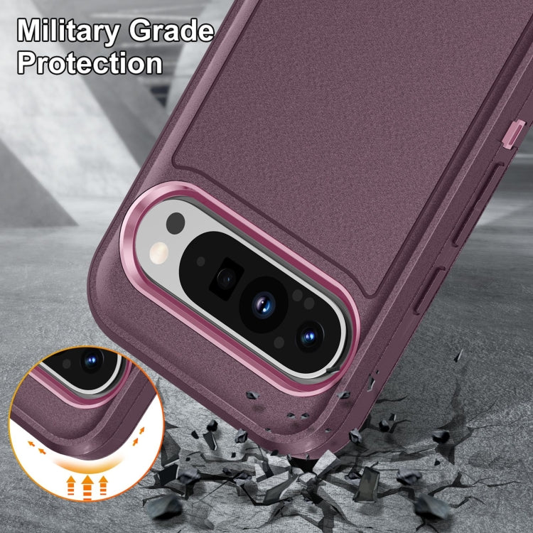 For Google Pixel 9 Pro Rugged PC + Silicone Phone Case with Holder(Purple+Pink) by buy2fix
