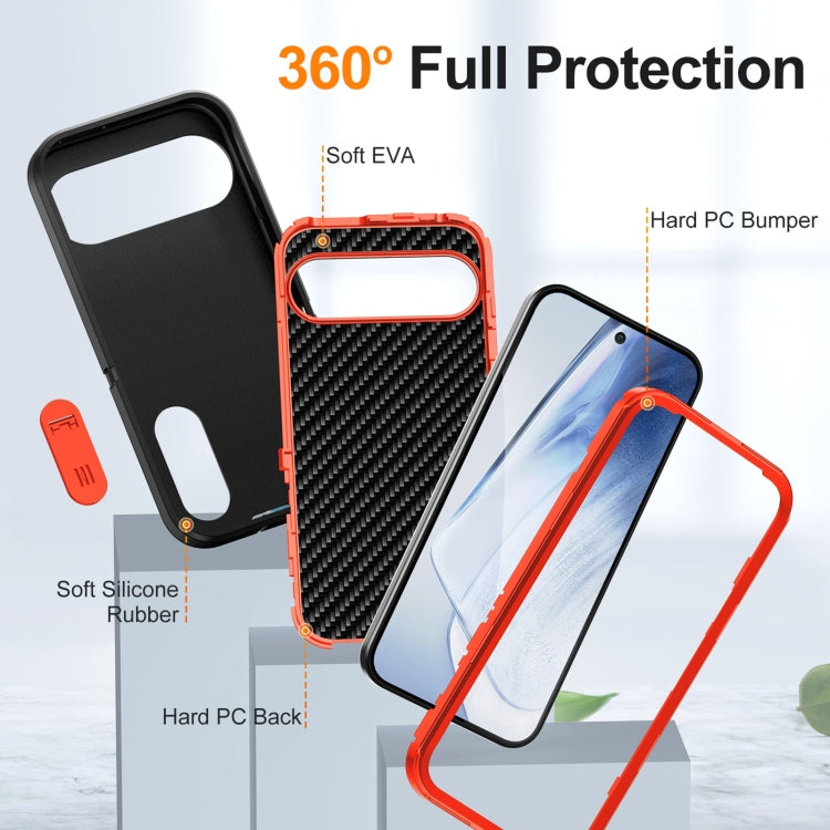 For Google Pixel 9 Rugged PC + Silicone Phone Case with Holder(Black+Orange) by buy2fix