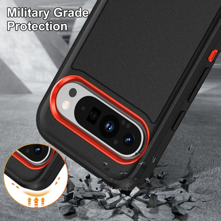 For Google Pixel 9 Rugged PC + Silicone Phone Case with Holder(Black+Orange) by buy2fix