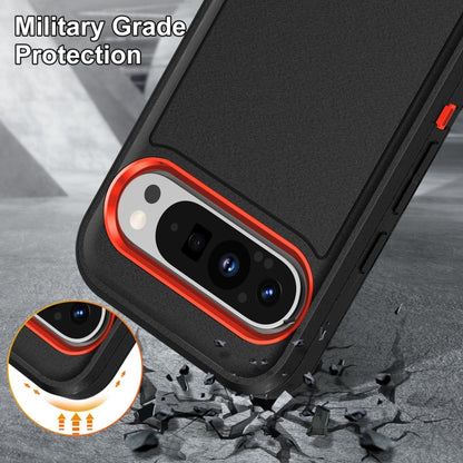For Google Pixel 9 Rugged PC + Silicone Phone Case with Holder(Black+Orange) by buy2fix