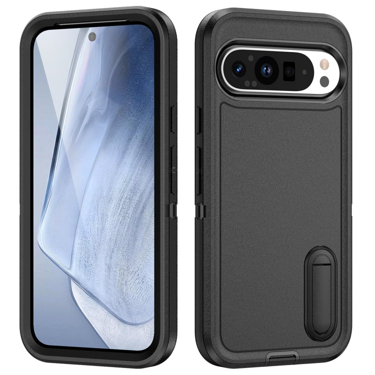 For Google Pixel 9 Rugged PC + Silicone Phone Case with Holder(Black) by buy2fix