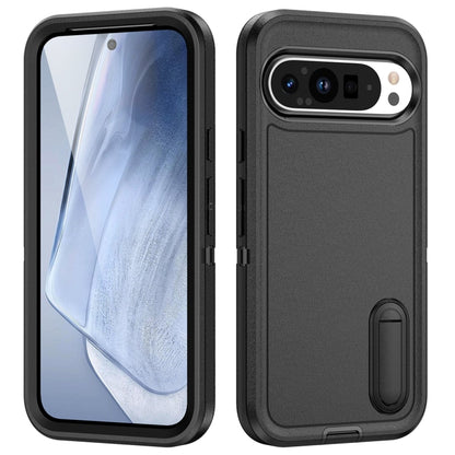 For Google Pixel 9 Rugged PC + Silicone Phone Case with Holder(Black) by buy2fix
