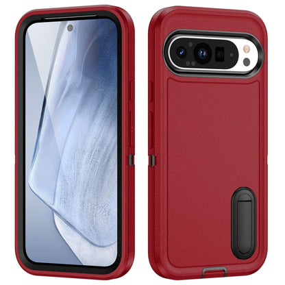 For Google Pixel 9 Rugged PC + Silicone Phone Case with Holder(Red+Black) by buy2fix
