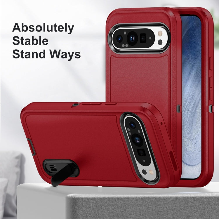For Google Pixel 9 Rugged PC + Silicone Phone Case with Holder(Red+Black) by buy2fix