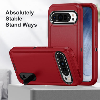 For Google Pixel 9 Rugged PC + Silicone Phone Case with Holder(Red+Black) by buy2fix