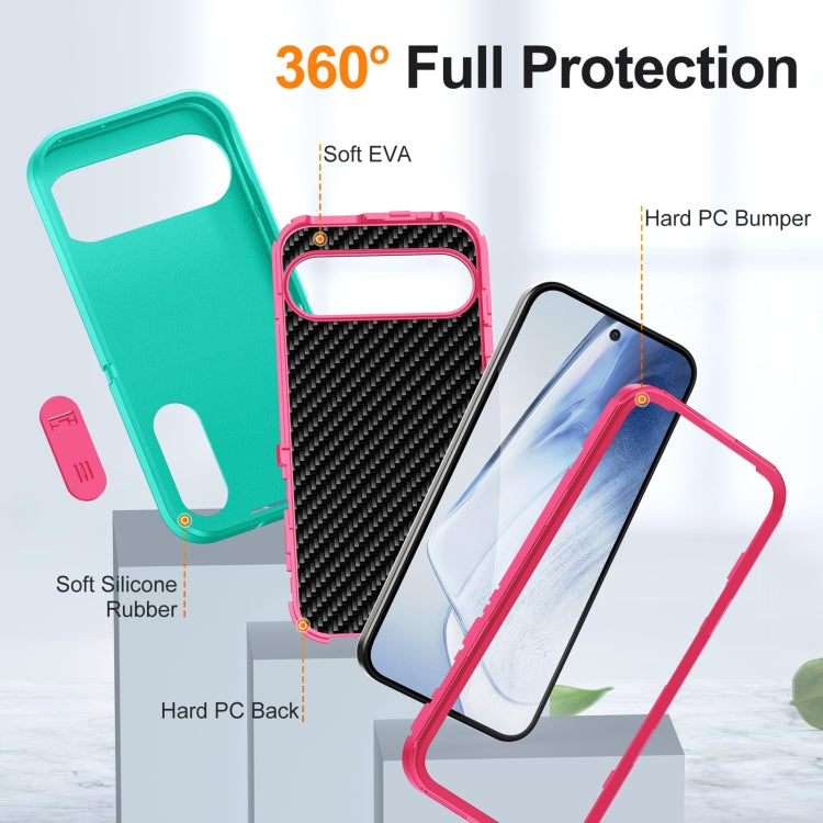 For Google Pixel 9 Rugged PC + Silicone Phone Case with Holder(Light Green+Rose Red) by buy2fix