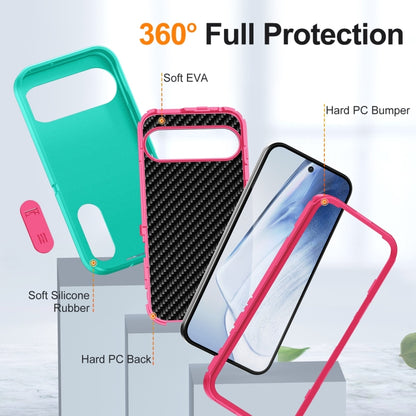 For Google Pixel 9 Rugged PC + Silicone Phone Case with Holder(Light Green+Rose Red) by buy2fix