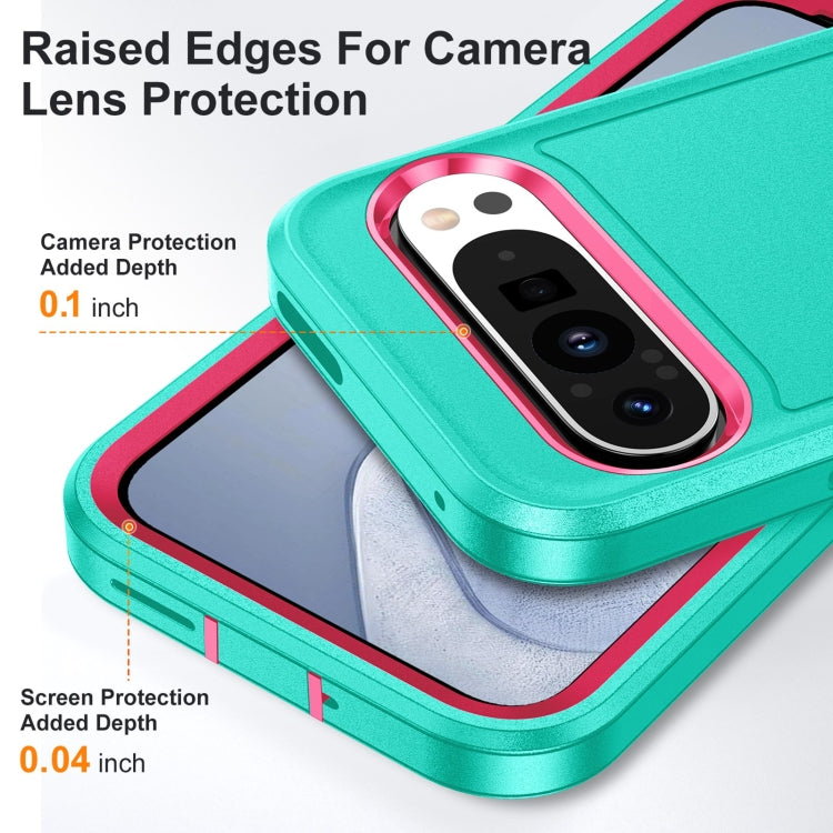 For Google Pixel 9 Rugged PC + Silicone Phone Case with Holder(Light Green+Rose Red) by buy2fix