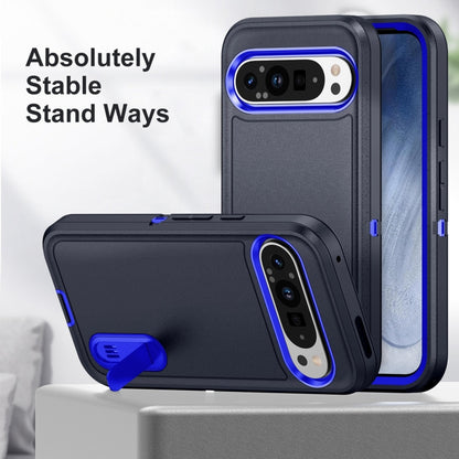 For Google Pixel 9 Rugged PC + Silicone Phone Case with Holder(Dark Blue+Royal Blue) by buy2fix