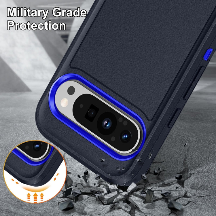 For Google Pixel 9 Rugged PC + Silicone Phone Case with Holder(Dark Blue+Royal Blue) by buy2fix
