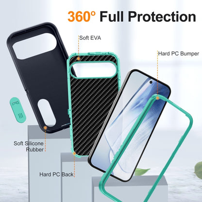 For Google Pixel 9 Rugged PC + Silicone Phone Case with Holder(Dark Blue+Light Green) by buy2fix