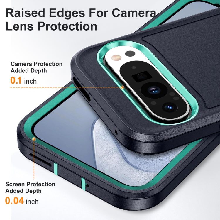 For Google Pixel 9 Rugged PC + Silicone Phone Case with Holder(Dark Blue+Light Green) by buy2fix