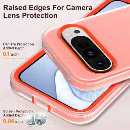 For Google Pixel 9 Rugged PC + Silicone Phone Case with Holder(Transparent+Orange) by buy2fix
