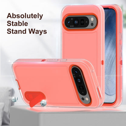 For Google Pixel 9 Rugged PC + Silicone Phone Case with Holder(Transparent+Orange) by buy2fix