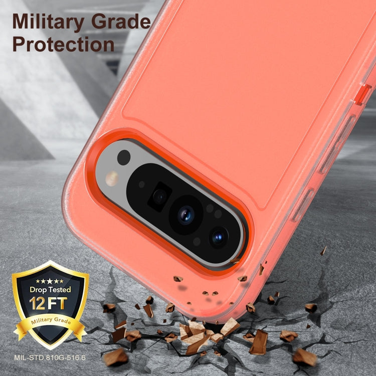 For Google Pixel 9 Rugged PC + Silicone Phone Case with Holder(Transparent+Orange) by buy2fix