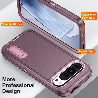 For Google Pixel 9 Rugged PC + Silicone Phone Case with Holder(Purple+Pink) by buy2fix