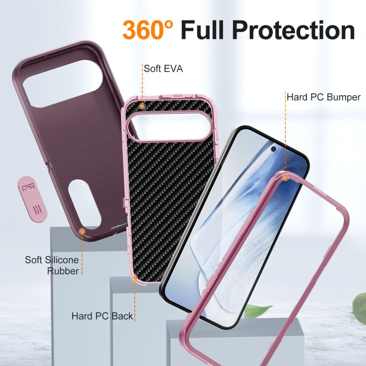 For Google Pixel 9 Rugged PC + Silicone Phone Case with Holder(Purple+Pink) by buy2fix
