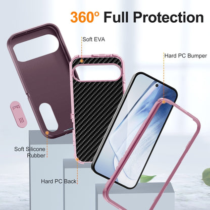 For Google Pixel 9 Rugged PC + Silicone Phone Case with Holder(Purple+Pink) by buy2fix