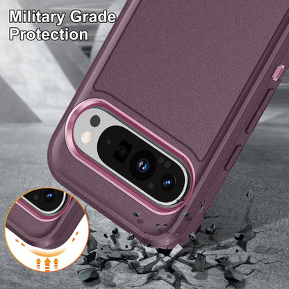 For Google Pixel 9 Rugged PC + Silicone Phone Case with Holder(Purple+Pink) by buy2fix