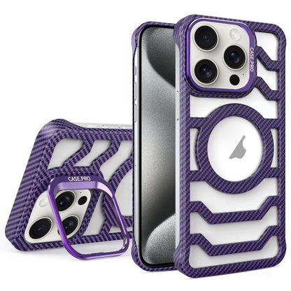 For iPhone 15 Pro Max Borderless Carbon Fiber Lens Protection Bracket MagSafe Phone Case(Purple) by buy2fix