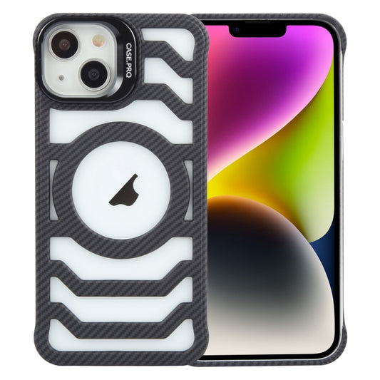 For iPhone 14 Borderless Carbon Fiber Lens Protection Bracket MagSafe Phone Case(Black) by buy2fix