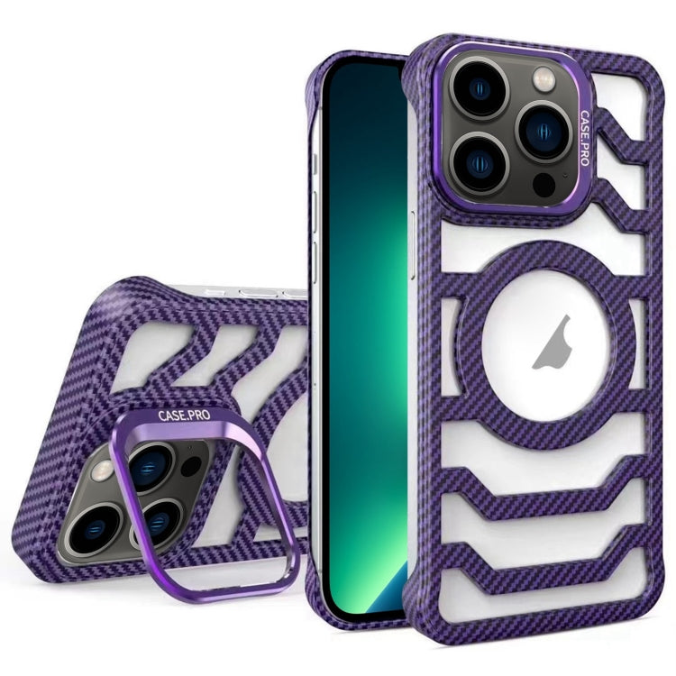 For iPhone 13 Pro Max Borderless Carbon Fiber Lens Protection Bracket MagSafe Phone Case(Purple) by buy2fix