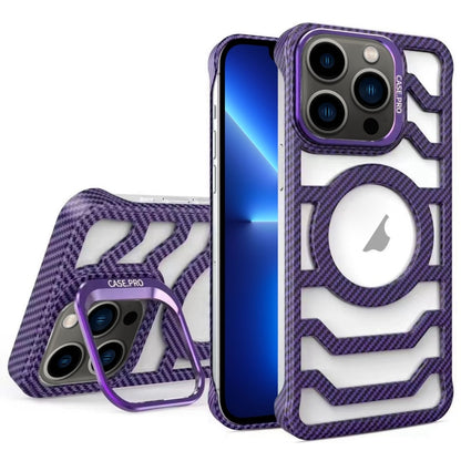 For iPhone 13 Pro Borderless Carbon Fiber Lens Protection Bracket MagSafe Phone Case(Purple) by buy2fix