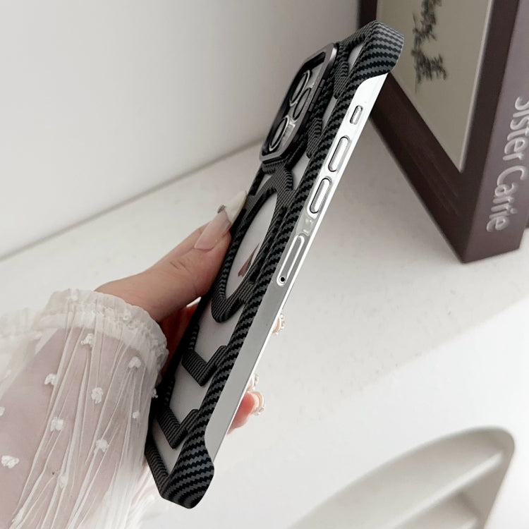 For iPhone 14 Borderless Carbon Fiber Lens Protection Bracket MagSafe Phone Case(Purple) by buy2fix