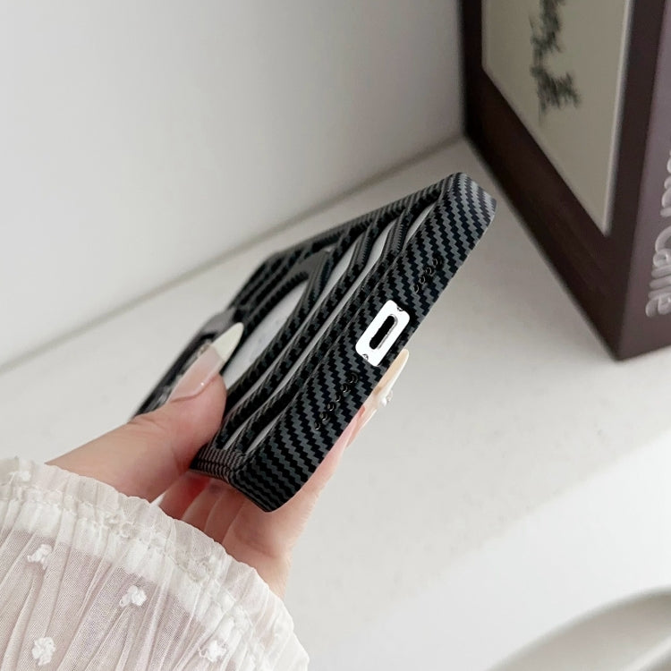 For iPhone 15 Pro Max Borderless Carbon Fiber Lens Protection Bracket MagSafe Phone Case(Grey) by buy2fix