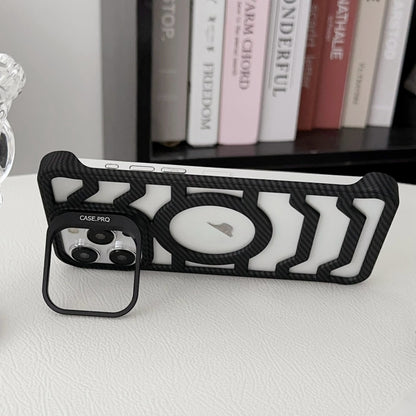 For iPhone 15 Pro Max Borderless Carbon Fiber Lens Protection Bracket MagSafe Phone Case(Purple) by buy2fix