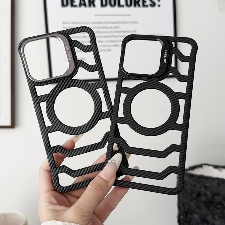 For iPhone 14 Borderless Carbon Fiber Lens Protection Bracket MagSafe Phone Case(Black) by buy2fix
