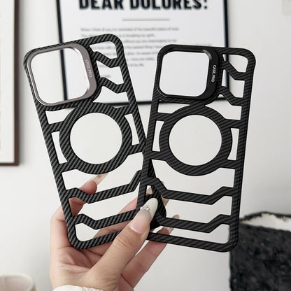 For iPhone 12 Pro Max Borderless Carbon Fiber Lens Protection Bracket MagSafe Phone Case(Purple) by buy2fix