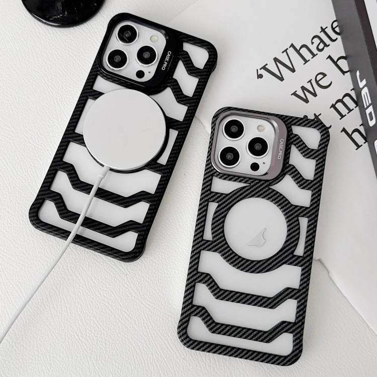 For iPhone 12 Pro Max Borderless Carbon Fiber Lens Protection Bracket MagSafe Phone Case(Purple) by buy2fix