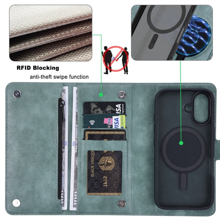 For iPhone 16 Plus ViLi GVS Series MagSafe Magnetic RFID Leather Phone Case(Green) - iPhone 16 Plus Cases by ViLi | Online Shopping UK | buy2fix