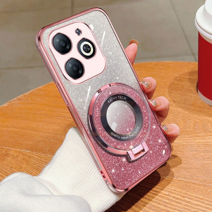For Tecno Spark Go 2024 Plated Gradient Glitter Round Holder TPU Phone Case(Pink) by buy2fix