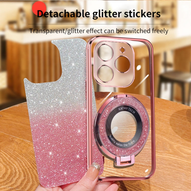 For Tecno Spark Go 2024 Plated Gradient Glitter Round Holder TPU Phone Case(Pink) by buy2fix