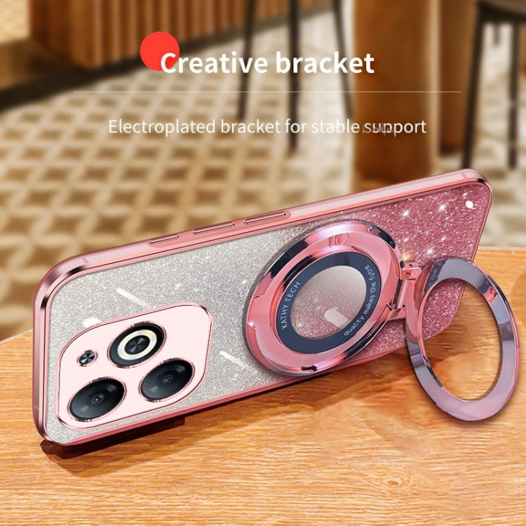 For Tecno Spark Go 2024 Plated Gradient Glitter Round Holder TPU Phone Case(Pink) by buy2fix
