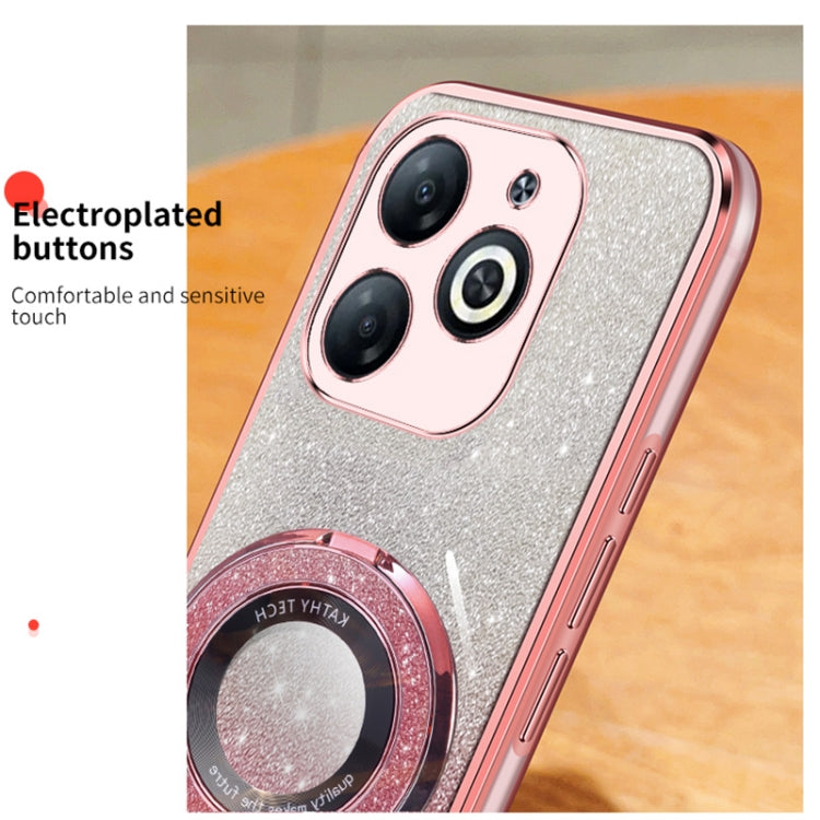 For Tecno Spark Go 2024 Plated Gradient Glitter Round Holder TPU Phone Case(Pink) by buy2fix