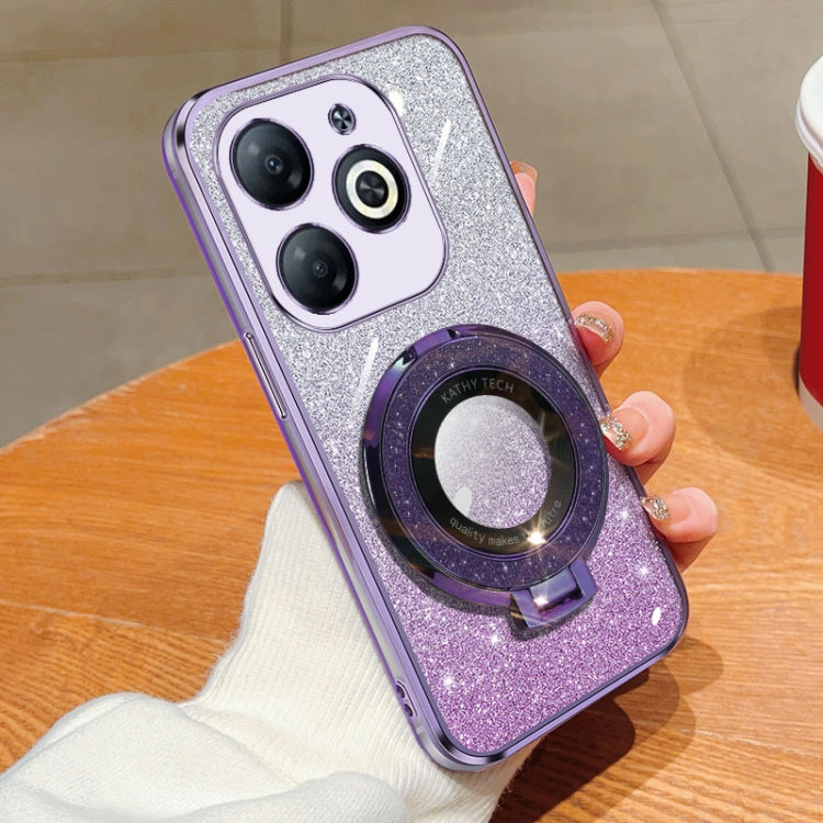 For Tecno Spark Go 2024 Plated Gradient Glitter Round Holder TPU Phone Case(Purple) by buy2fix