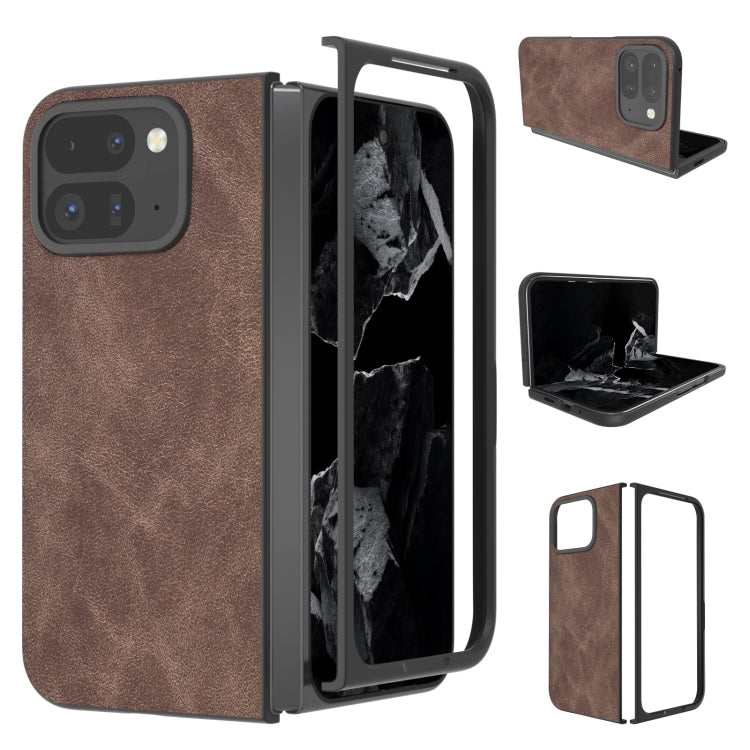 For Google Pixel 9 Pro Fold Black Frame PU Leather Full Coverage Phone Case(Coffee) by buy2fix
