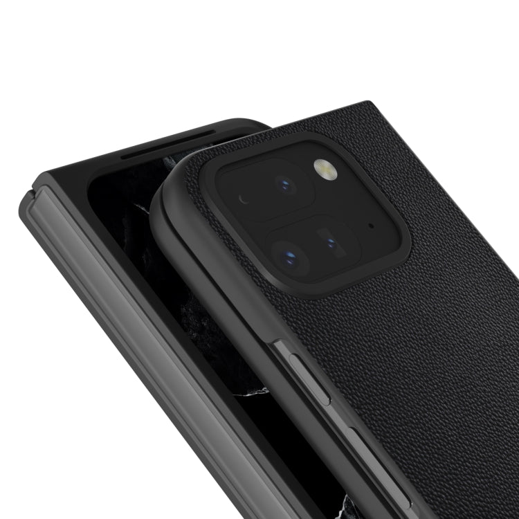For Google Pixel 9 Pro Fold ABEEL Genuine Leather Elegant Black Edge Phone Case(Black) by buy2fix