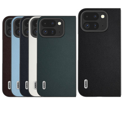 For Google Pixel 9 Pro Fold ABEEL Genuine Leather Elegant Black Edge Phone Case(Blue) by buy2fix