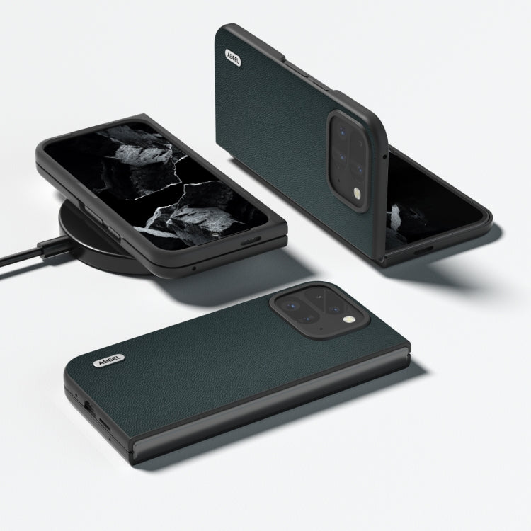 For Google Pixel 9 Pro Fold ABEEL Genuine Leather Elegant Black Edge Phone Case(Green) by buy2fix
